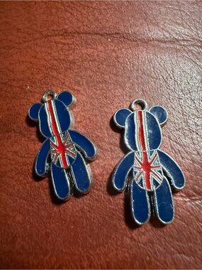 Blue Union Jack Bear Enamel Pendant Charm -